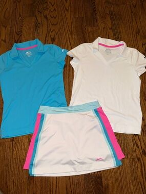 Slazenger girls golf or tennis outfits size medium PINK, aqua and white like new